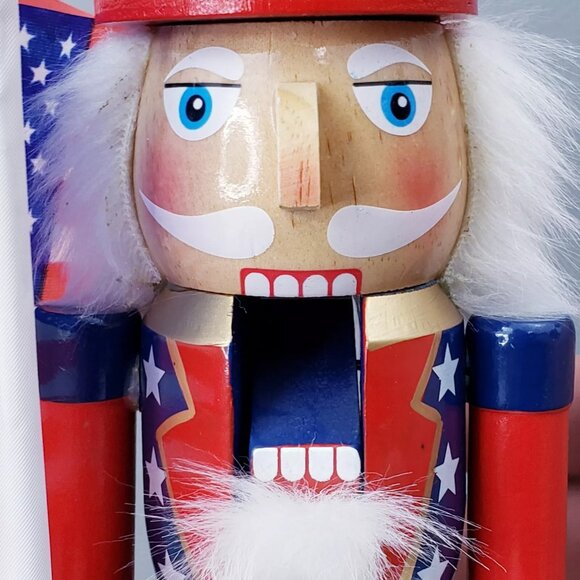 PATRIOTIC July 4th NUTCRACKER UNCLE SAM Top Hat Flag Red White Blue - Picture 4 of 16